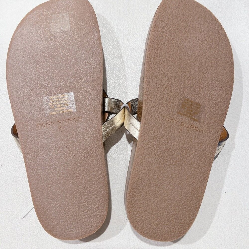 Tory Burch Miller Cloud Thong Flat Sandals Spark Gold Leather Womens US 8 - Picture 7 of 8
